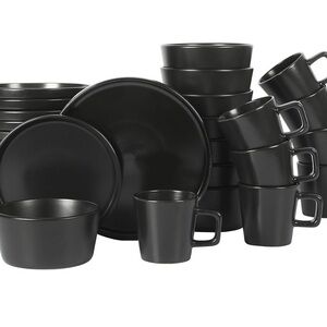 Black set of dining plates service for 8